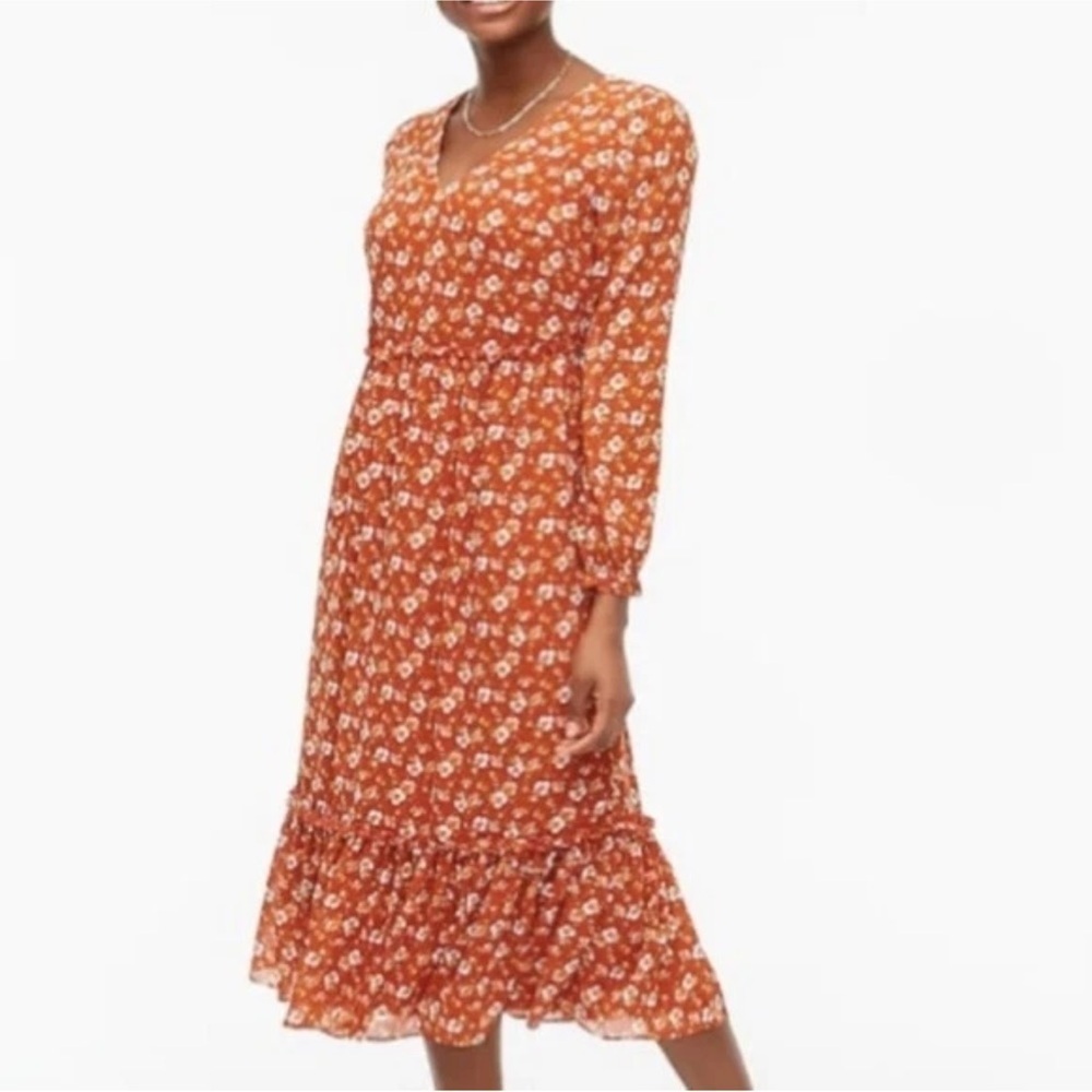 J CREW CRINKLE MIDI FLOUNCE COTTAGECORE BABYDOLL FLORAL BOHO DRESS SZ S